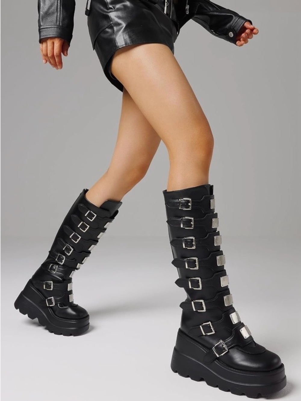 Chunky Platform Knee High Boot Women’s Size 7 Black Goth - Picture 3 of 6